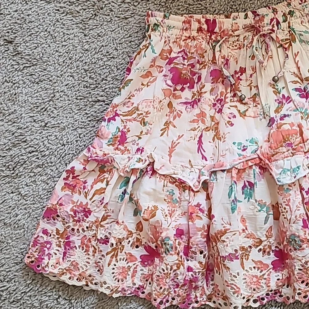 Cotton Watercolor Floral Flutter Mini Skirt - Picture 5 of 14